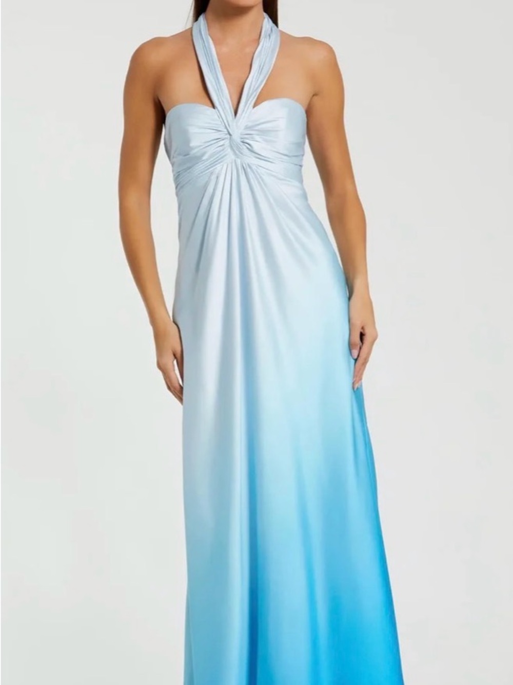 Mac Duggal Light Blue Ombre Halter Evening Dress